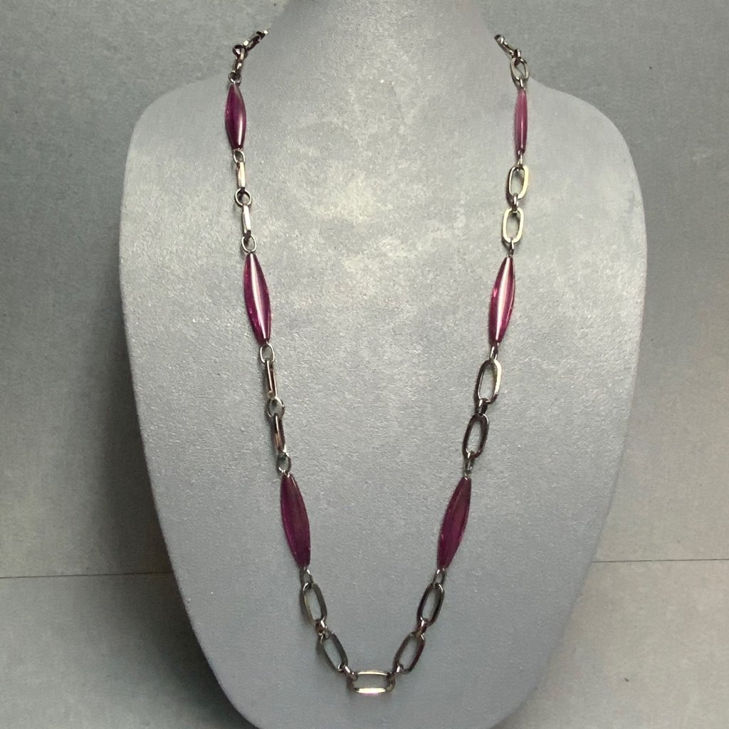 Ny Collection Long Necklace 36 In Purple Translucent Beads Gunmetal Silver Links